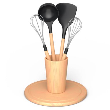 Silikon mutfak aletleri, aletler ve ekipmanlar beyaz arka planda. Ev yapımı mutfak aletleri ve yemek pişirmek için aksesuarlar