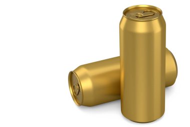 Beyaz arka planda izole edilmiş alüminyum bira ya da soda kutusu grubu. Mini buzdolabı için 3 boyutlu alkollü içecek kutusu.