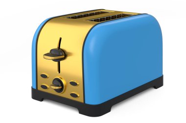 Beyaz arka planda kızarmış ekmek yapmak için paslanmaz çelik tost makinesi. Günaydın konsepti ve kahvaltı zamanı.