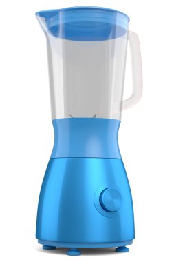 Beyaz arka planda izole edilmiş sağlıklı meyve püresi yapmak için elektrikli blender. Yemek pişirmek için 3D mutfak aleti