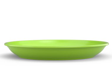 Beyaz arka planda plaka gibi çevre dostu tek kullanımlık aletler. 3D dünyayı kurtarma ve sıfır atık kavramı