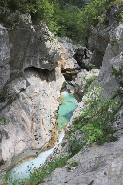 Deep narrow riverbed of Soca, Slovenia — Stock Photo, Image