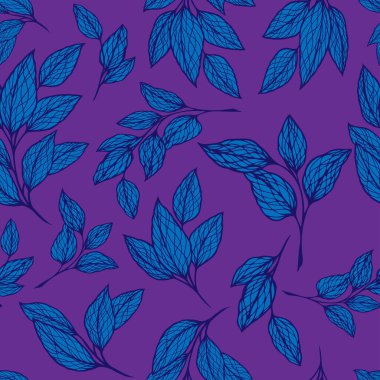 Kusursuz Güzel Vintage Siluetleri Yapraklar Mavili Spreads Deseni