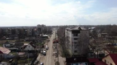 Borodyanka, Kyiv bölgesi, Ukrayna, Nisan 2022 Borodyanka, Kyiv bölgesindeki Rus askeri yerleşim binaları tarafından yıkıldı. İHA 'da vuruldu..