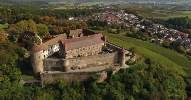 Flying Copter Old Historic Stettenfels Castle Surrounded Blooming Vineyards Weinsberg — Stock video