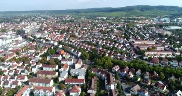 Aerial Copter Flight European City Heilbronn Germany Footage Summer Time — Vídeo de Stock