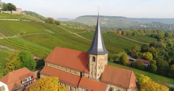 Moving Copter Back Hisotric Johanneskirche Germany Beautiful Panorama Sunny Weinsberg — Stock video
