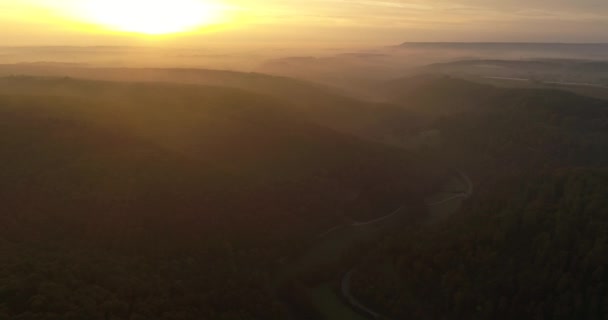 Aerial Copter Flight Beautiful Greeny Mountains Covered Fog Sunset Heilbronn — 图库视频影像