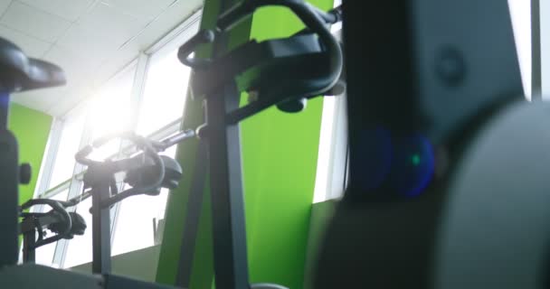 Gym Concept Free Exercise Bikes Standing Front Window Green Gym — Wideo stockowe