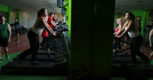 Tired Woman Weight Problems Gaining Weight While Working Out Treadmill — Video