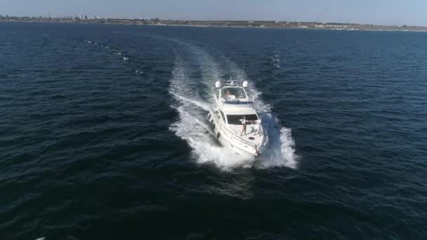 Aerial Drone Shot Small Speed Boat Yacht Rushing Red Sea — стокове відео