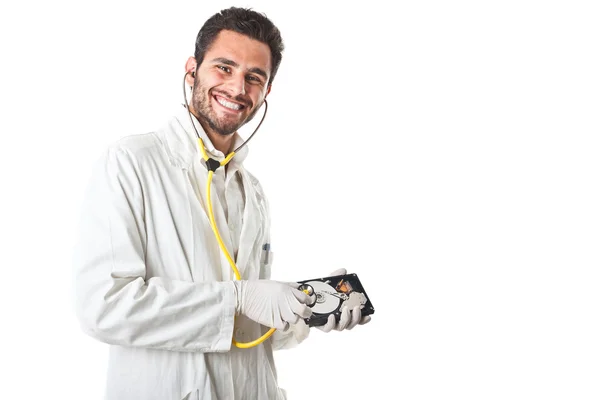 Technician and hard disk — Stock Photo, Image