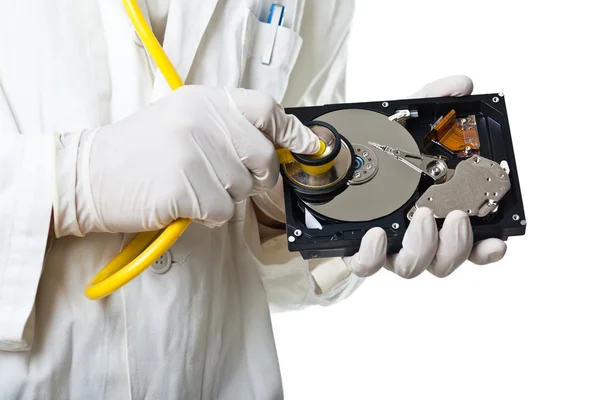 Technician and hard disk — Stock Photo, Image