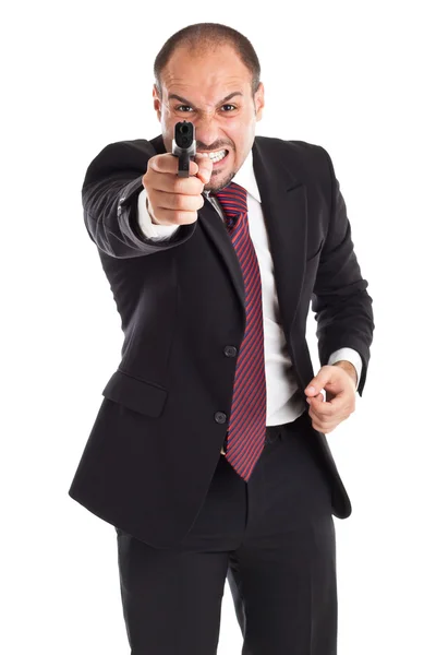 Mad businessman with gun — Stock Photo, Image