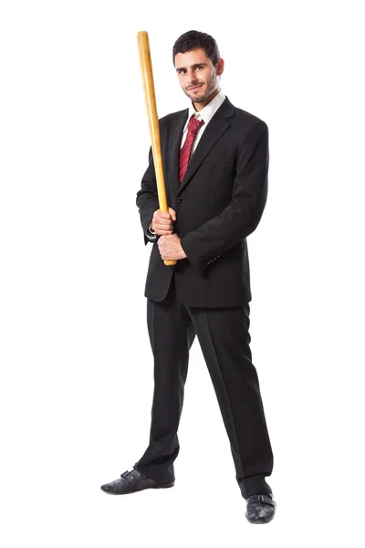 Biznesmen i baseball bat — Zdjęcie stockowe