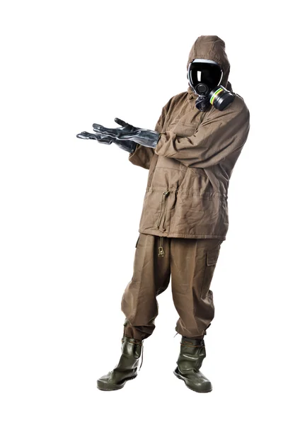 Man in Hazard Suit promoting something — Stock Photo, Image