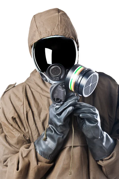 Regulating the gas mask — Stock Photo, Image