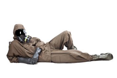 Man in Hazard Suit layng on the ground clipart