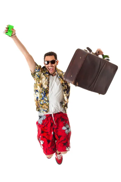 Jumping stereotype tourist — Stock Photo, Image