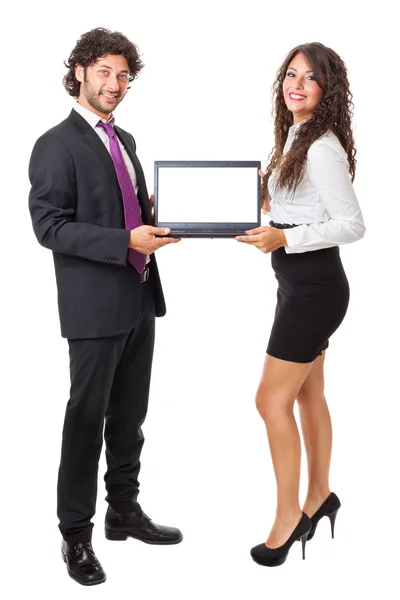 Twee zaken met een laptop — Stockfoto