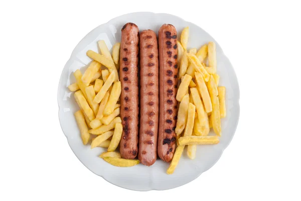 Sausage and fries — Stock Photo, Image