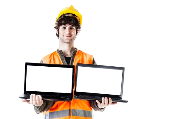 Engineer with laptops — Stock Photo, Image