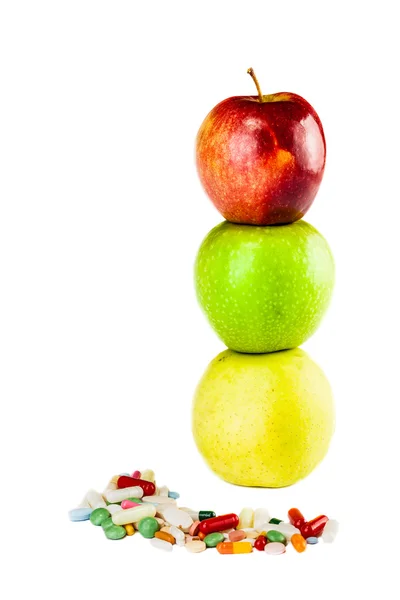 Jabłko i pigułki — Zdjęcie stockowe