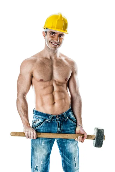 Smiling with an hammer — Stock Photo, Image