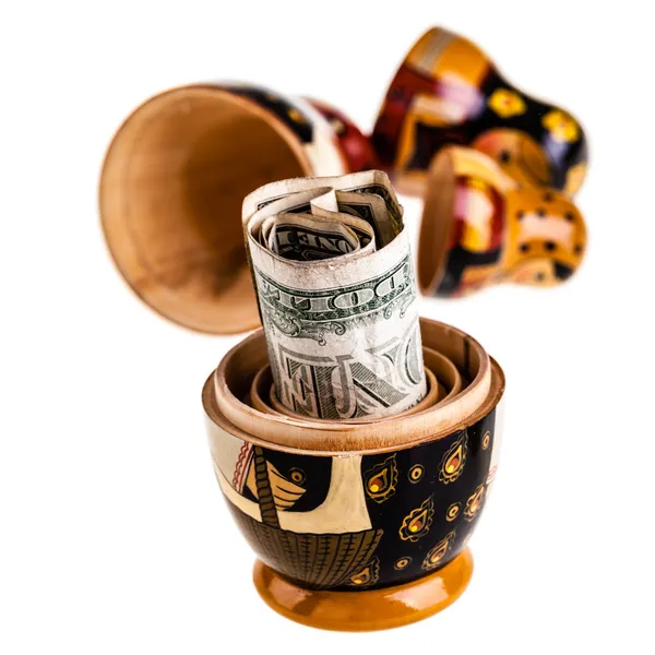 Dollar in russian doll — Stock Photo, Image