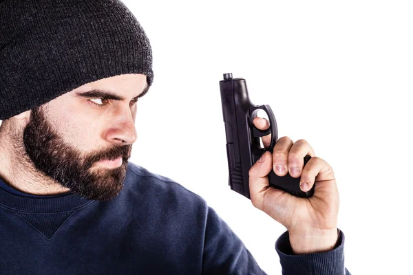 Holding a gun — Stock Photo, Image