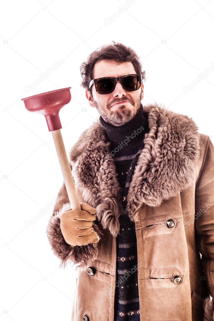 Man with plunger