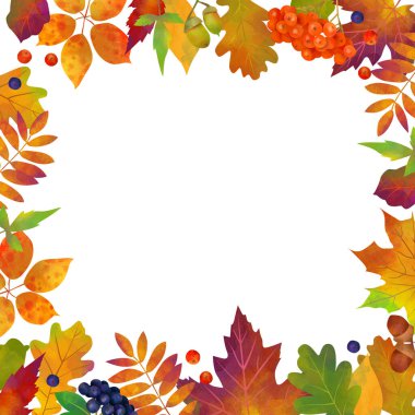 Beyaz arka planda sonbahar yapraklarının çerçevesi. Sonbahar arkaplanı. Tekstil ve ambalaj kağıdı için mükemmel..