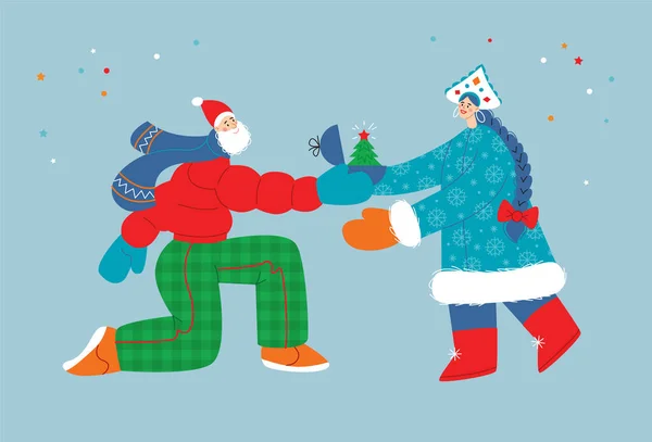 Illustration Vectorielle Avec Fille Garçon Carte Postale Noël Bonne Année — Image vectorielle
