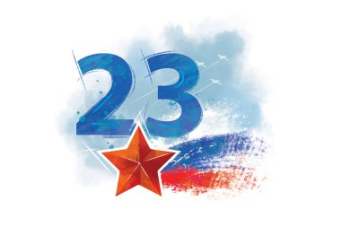Anavatan Günü illüstrasyonunun savunucusu. Çeviri: Rusça yazıtlar: 23 Şubat. Rus bayramı için kartpostal..