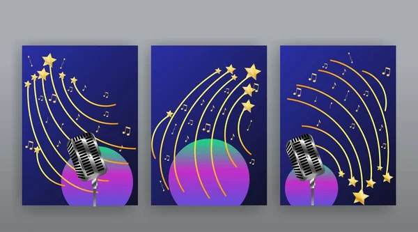 Müzik Festivali gece gösterisi posteri, sinema ve tiyatro salonu kadife perdeli. Parlayan ampuller eski ve lüks el ilanları, parıldayan spot ışıkları klasik tasarım altın gerçekçi vektör