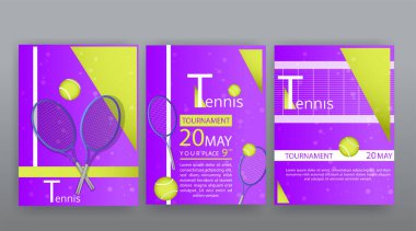 Tenis pilotu şablonu, top ve raket, temiz davet ve lüks arka plan