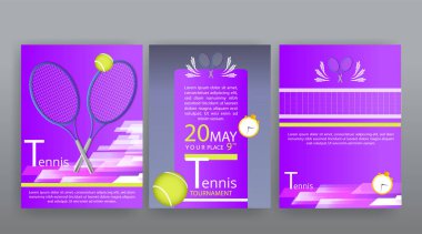 Tenis pilotu şablonu, top ve raket, temiz davet ve lüks arka plan