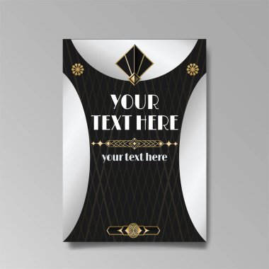 Art Deco, A4 sayfası, menü, kart, davetiye, Art Deco / Art Nuevo tarzında güneş ve şehir ışıkları, güzel bir arka plan, lüks davetiye. Retro mistik ve okült uçucu