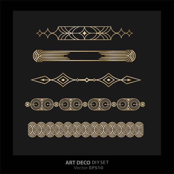 Art Deco Art Nuevo Diy Στοιχεία Διάνυσμα Πολυτέλεια Χρυσό Μαύρο — Διανυσματικό Αρχείο