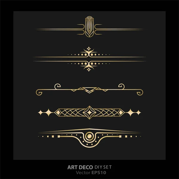 Art Deco Art Nuevo Diy Elementen Vector Luxe Gouden Zwart Rechtenvrije Stockillustraties