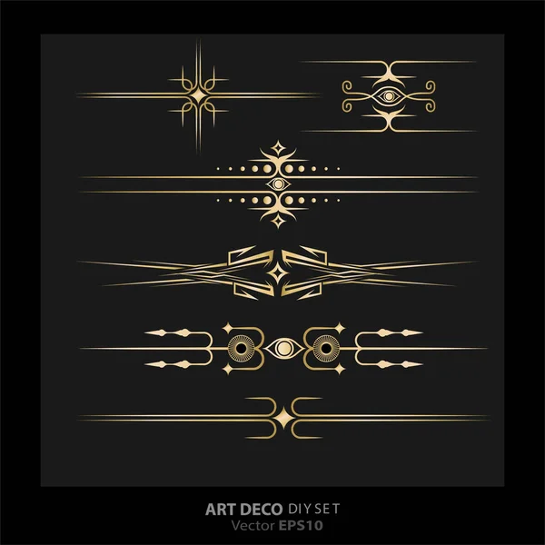Art Deco Art Nuevo Diy Elegante Elementen Vector Gouden Zwart Rechtenvrije Stockillustraties