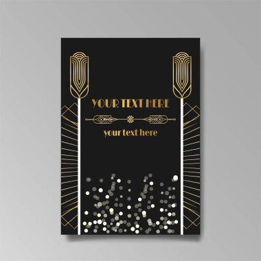 Art Deco A4 sayfa şablonu, ağ ve baskı için retro tarzı, şehir ve altın çizgili ışık deseni. Modern tasarım menü veya broşür, lüks nazik tasarım, antik Yunan tarzı menü veya broşür için modern tasarım, lüks nazik tasarım, antik Yunanlılar