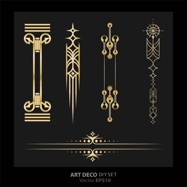 Art deco / Art Nuevo DIY zarif elementler vektör altın siyah zarif nesneler baskı ve web için. Yaratıcı çizim.