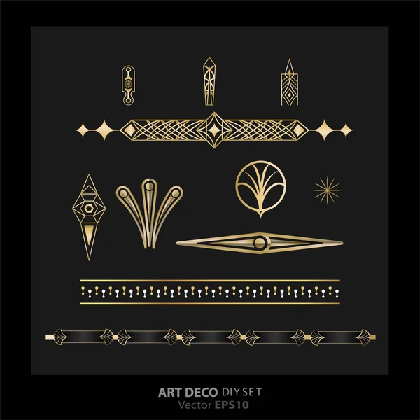 Art Deco Art Nuevo Diy Κομψά Στοιχεία Vector Golden Black — Διανυσματικό Αρχείο