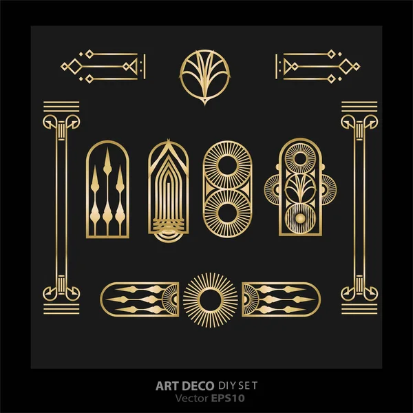 Art Deco Art Nuevo Diy Κομψά Στοιχεία Vector Golden Black — Διανυσματικό Αρχείο