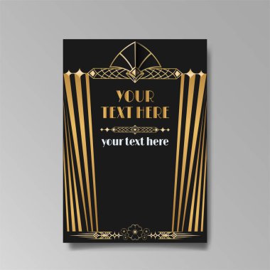 Art Deco A4 sayfa şablonu, ağ ve baskı için retro tarzı, şehir ve altın çizgili ışık deseni. Modern tasarım menü veya broşür, lüks nazik tasarım, antik Yunan tarzı menü veya broşür için modern tasarım, lüks nazik tasarım, antik Yunanlılar