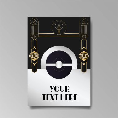 Art Deco, A4 sayfası, menü, kart, davetiye, Art Deco Art Nuevo tarzında güneş ve şehir ışıkları, güzel bir arka plan, lüks davetiye. Retro mistik ve okült uçucu