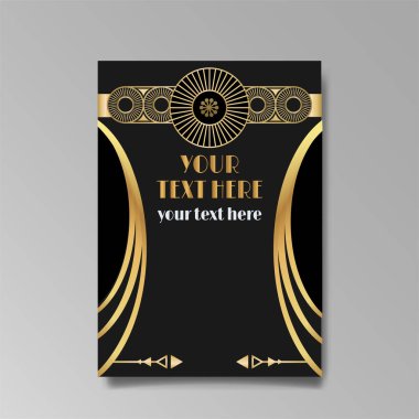 Art Deco A4 sayfa şablonu, ağ ve baskı için retro tarzı, şehir ve altın çizgili ışık deseni. Modern tasarım menü veya broşür, lüks nazik tasarım, antik Yunan tarzı menü veya broşür için modern tasarım, lüks nazik tasarım, antik Yunanlılar