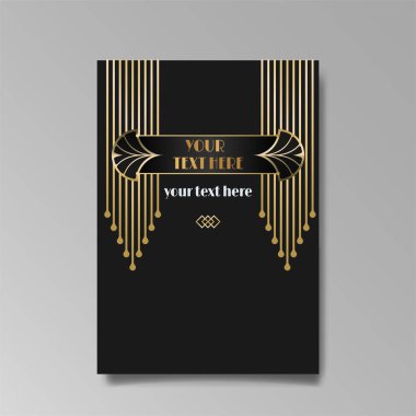 Art Deco A4 sayfa şablonu, ağ ve baskı için retro tarzı, şehir ve altın çizgili ışık deseni. Modern tasarım menü veya broşür, lüks nazik tasarım, antik Yunan tarzı