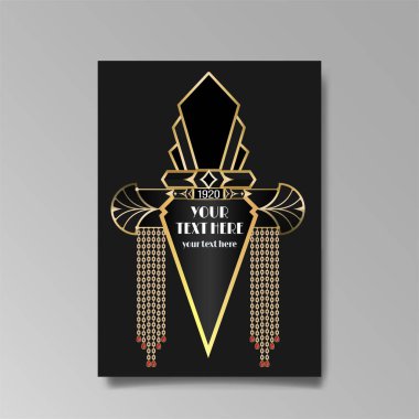 Art Deco A4 sayfa şablonu, ağ ve baskı için retro tarzı, şehir ve altın çizgili ışık deseni. Modern tasarım menü veya broşür, lüks nazik tasarım, antik Yunan tarzı